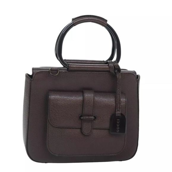 GUCCI Hand Bag Leather Brown Tote D-ring Handle VINTAGE NOUGHTIES GREAT COND! - Picture 1 of 11